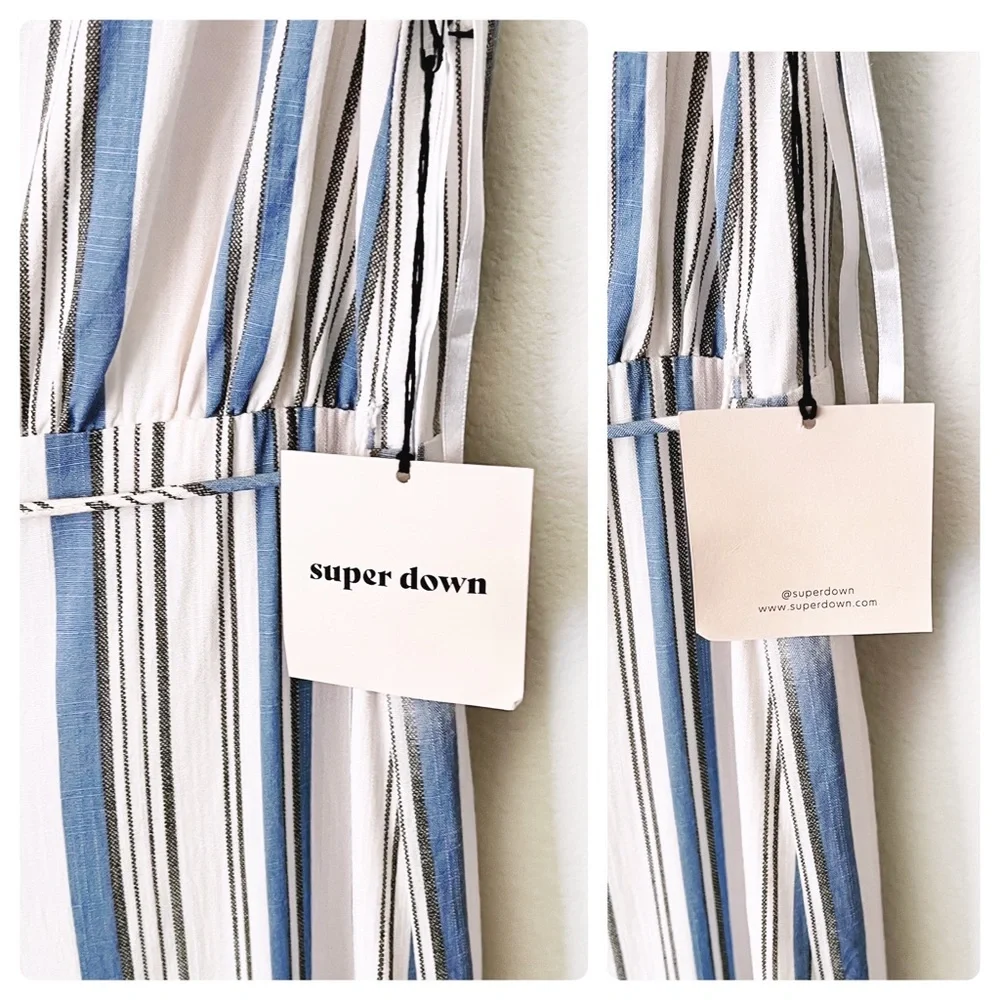 Superdown Bette Deep V Jumpsuit Rayon Multi Stripe Revolve Blue White Pi… - Picture 5 of 16
